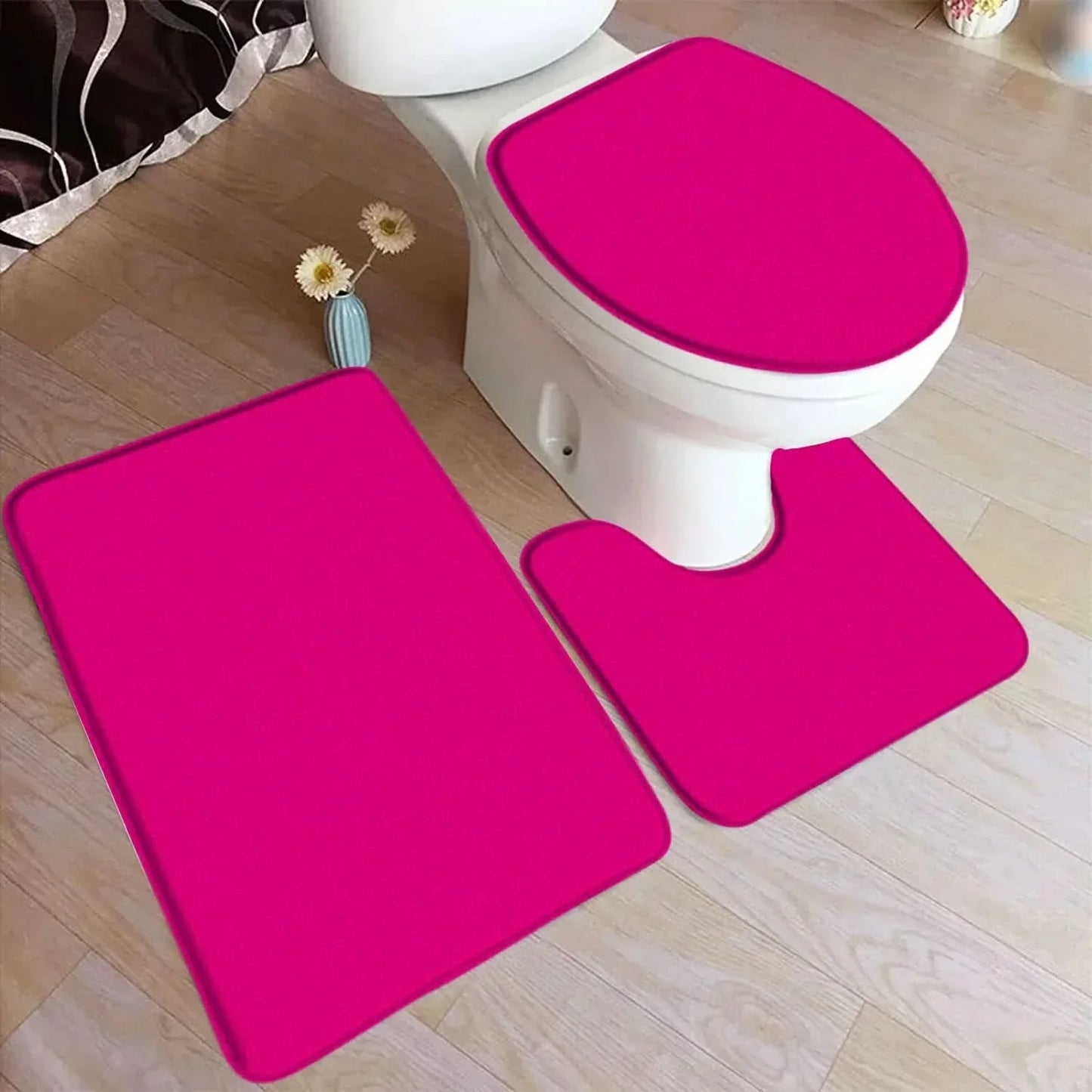 ComfiMat – set da 3 pezzi di tappetini da bagno in flanella con fondo antiscivolo