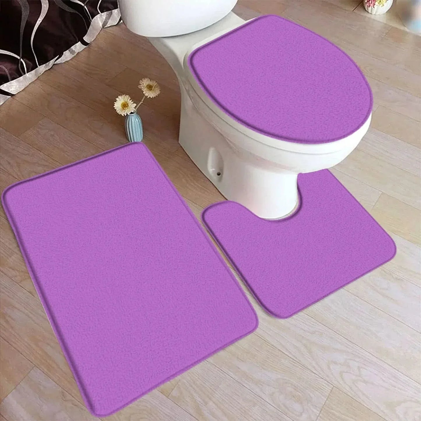 ComfiMat – set da 3 pezzi di tappetini da bagno in flanella con fondo antiscivolo