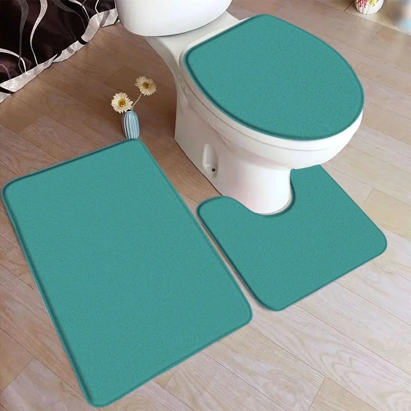 ComfiMat – set da 3 pezzi di tappetini da bagno in flanella con fondo antiscivolo