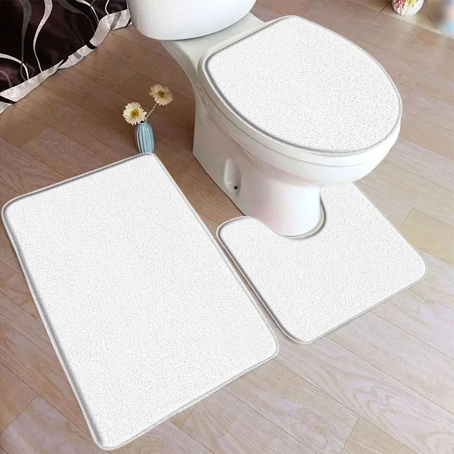 ComfiMat – set da 3 pezzi di tappetini da bagno in flanella con fondo antiscivolo