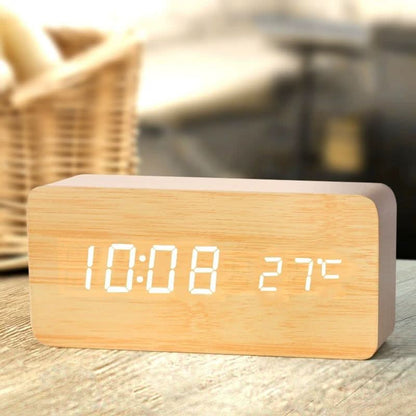 TimberGlow sveglia LED - Digitale ed elegante, in stile legno naturale
