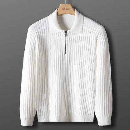 Maglione Uomo | Pullover in Lana con Mezza Zip e Collo Polo