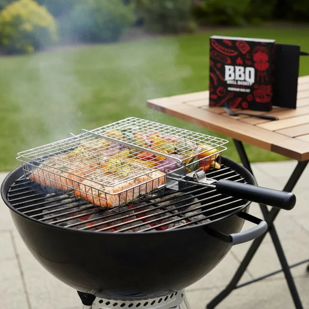 GRILLBASK – Cestino da griglia portatile in acciaio inossidabile per pesce e verdure