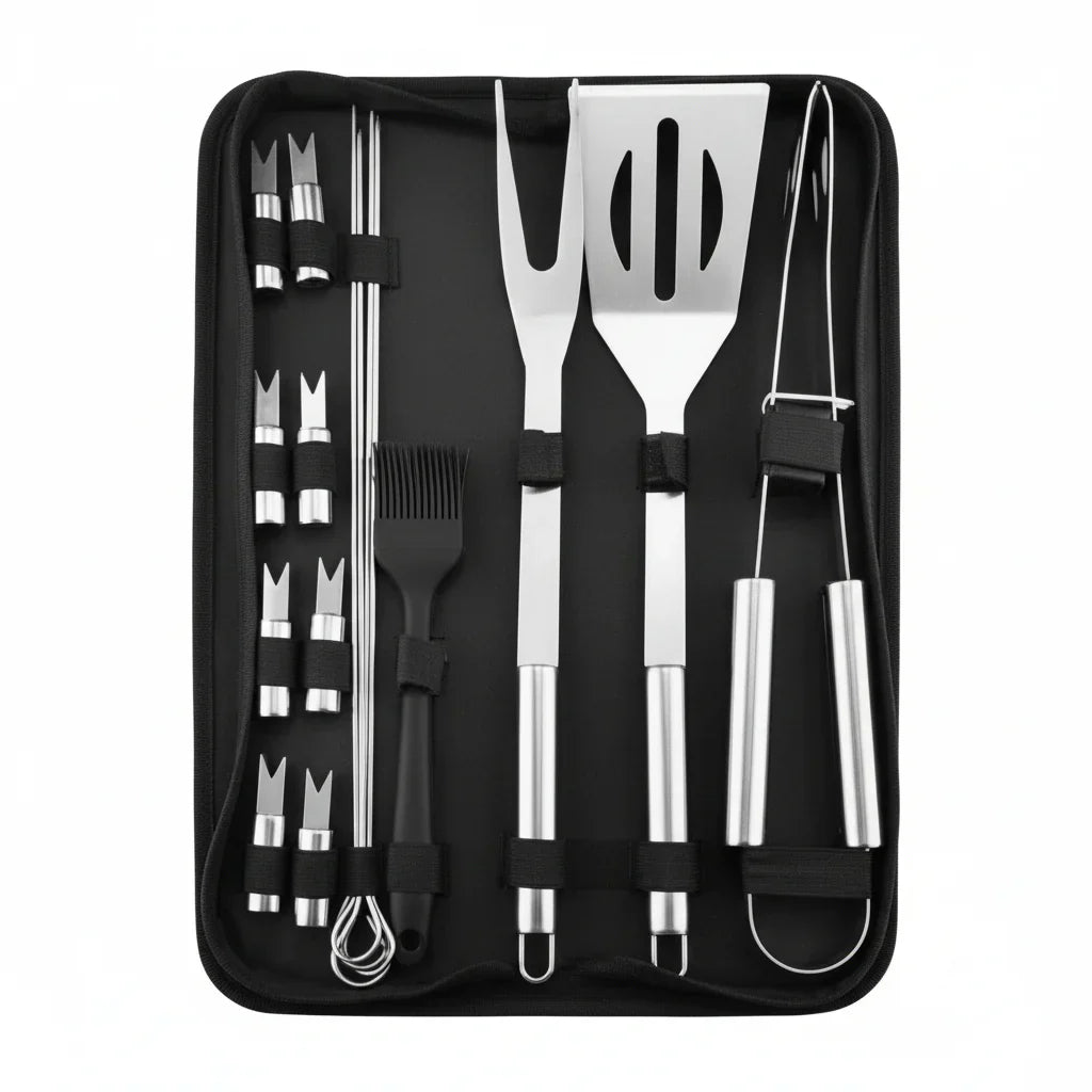 GrillMaster Pro – Set di utensili per barbecue in acciaio inossidabile per uso all'aperto