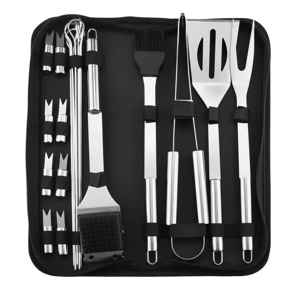 GrillMaster Pro – Set di utensili per barbecue in acciaio inossidabile per uso all'aperto