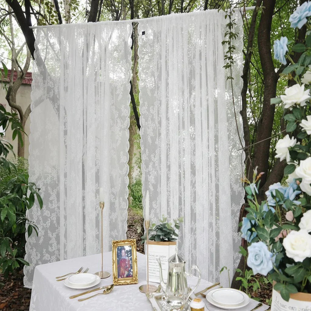 ELVAROSE - Pannello di tenda trasparente con pizzo floreale e tasca per bastone