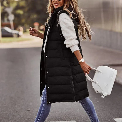 Gilet Lungo Donna | Piumino Imbottito con Cappuccio