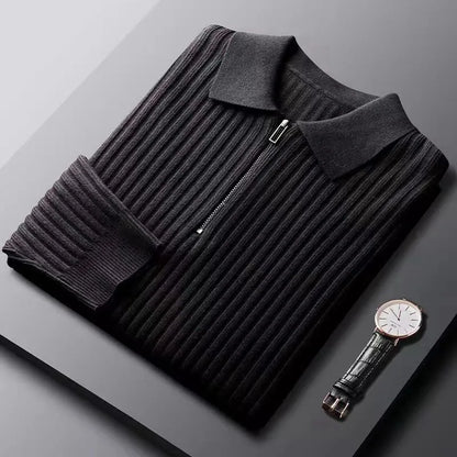 Maglione Uomo | Pullover in Lana con Mezza Zip e Collo Polo