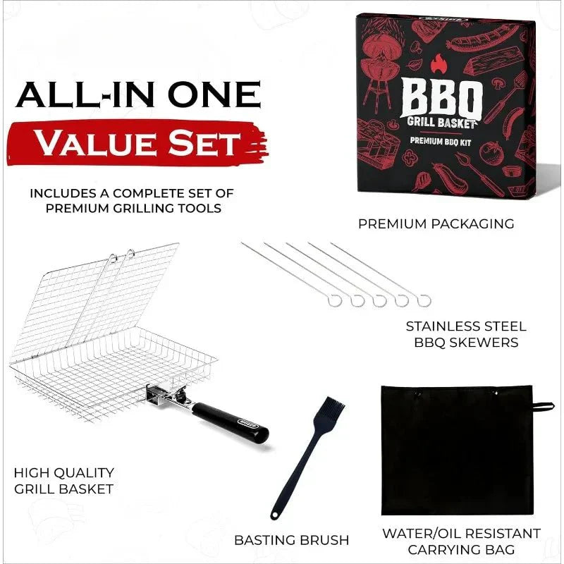 GRILLBASK – Cestino da griglia portatile in acciaio inossidabile per pesce e verdure