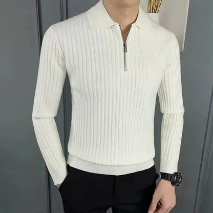 Maglione Uomo | Pullover in Lana con Mezza Zip e Collo Polo
