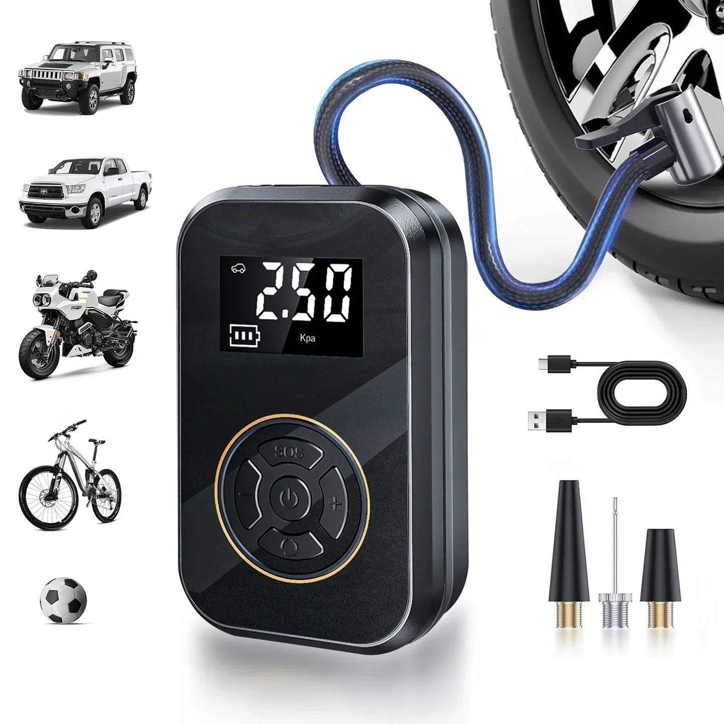 Rassivo | Compressore AirVolt Go | Senza fili e ricaricabile | Pressione dei pneumatici e Power Bank tutto in uno | Compatto e Portatile