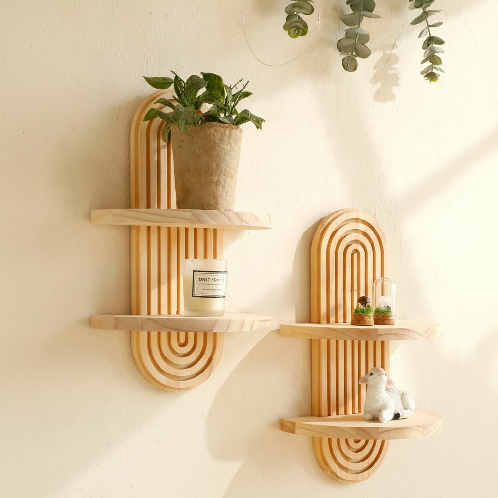 DECOWOOD – Mensole in legno sospese geometriche in stile boho per parete