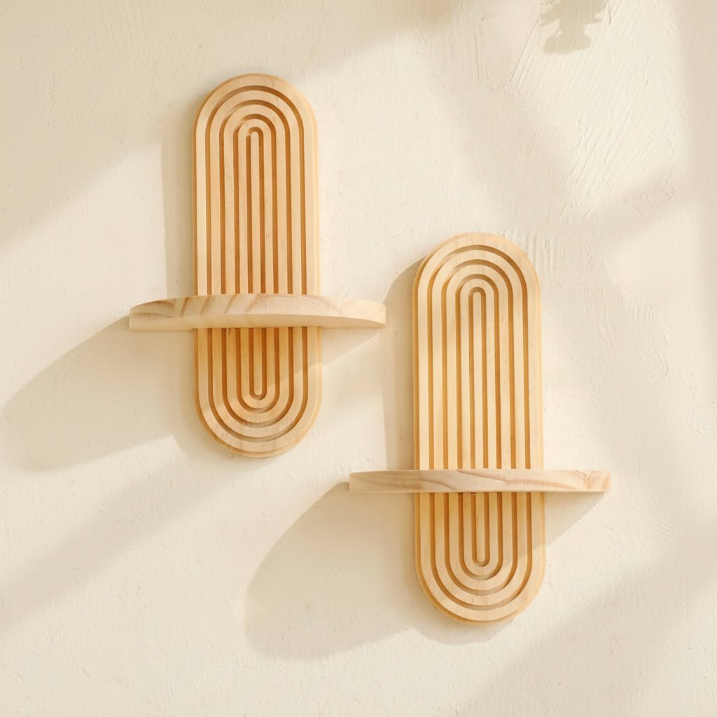 DECOWOOD – Mensole in legno sospese geometriche in stile boho per parete