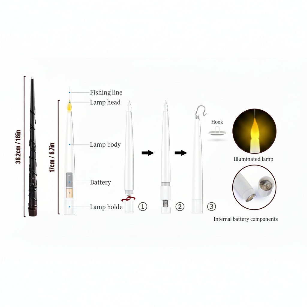 WANDGLOW – Candele galleggianti prive di fiamma con effetto tremolio e bacchetta magica