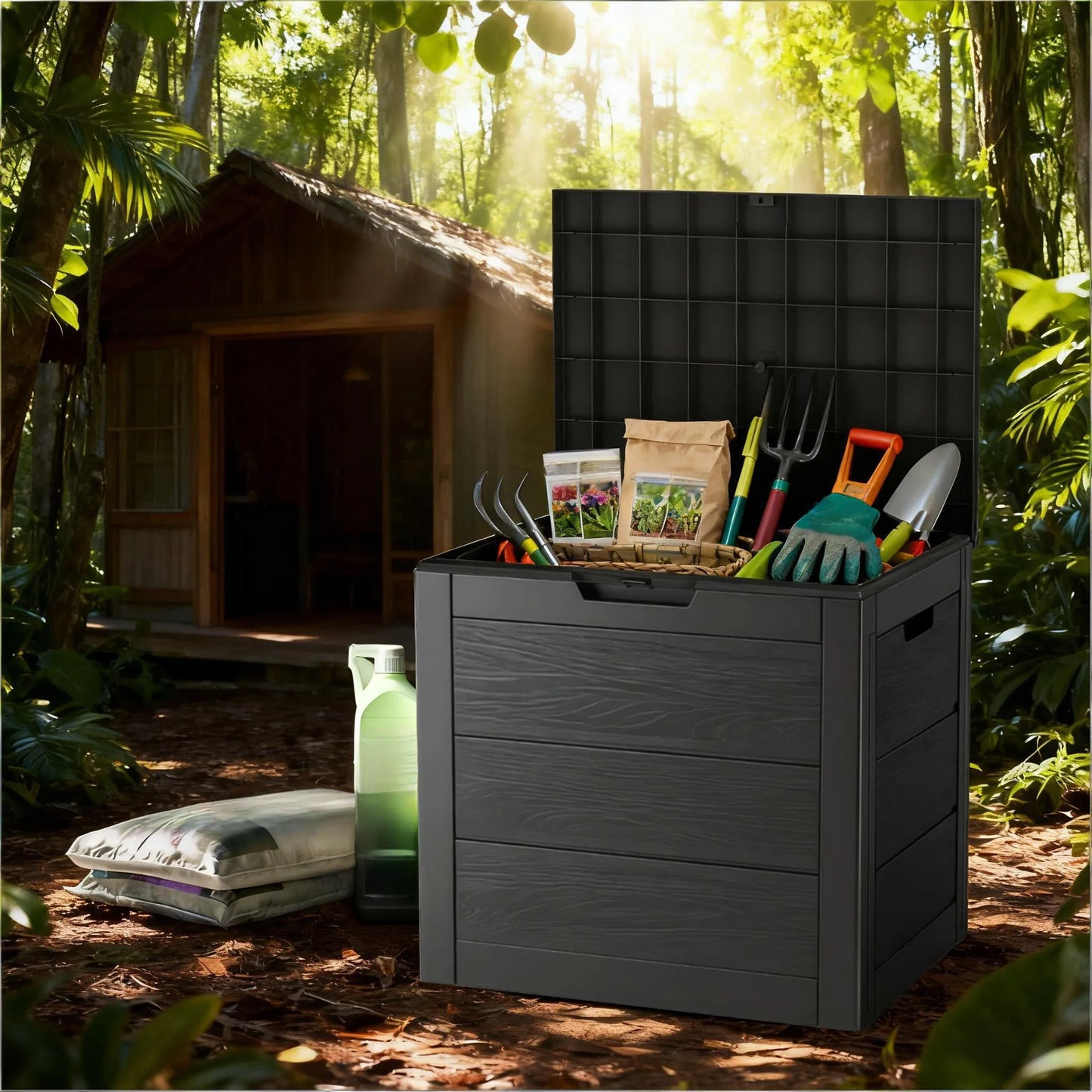 GARDENSAFE – Contenitore da giardino robusto con coperchio bloccabile
