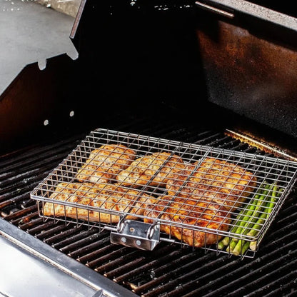 GRILLBASK – Cestino da griglia portatile in acciaio inossidabile per pesce e verdure