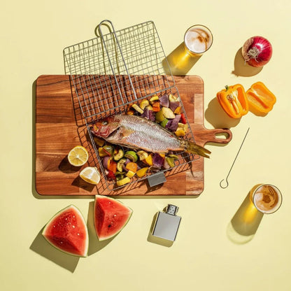 GRILLBASK – Cestino da griglia portatile in acciaio inossidabile per pesce e verdure