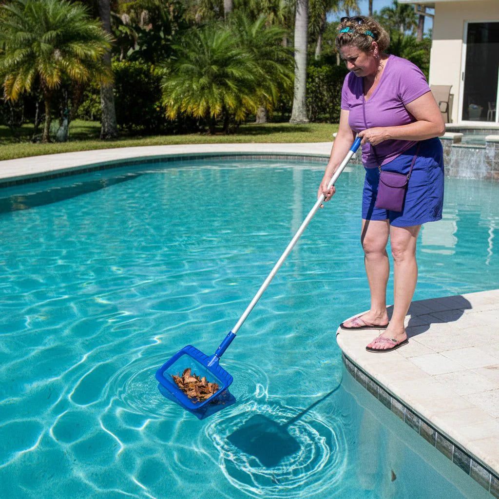 LEAFRAKE – Skimmer professionale per foglie da piscina con rete profonda