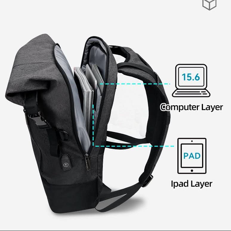 URBANTRAIL Rolltop - Zaino multifunzionale da esterno con porta USB