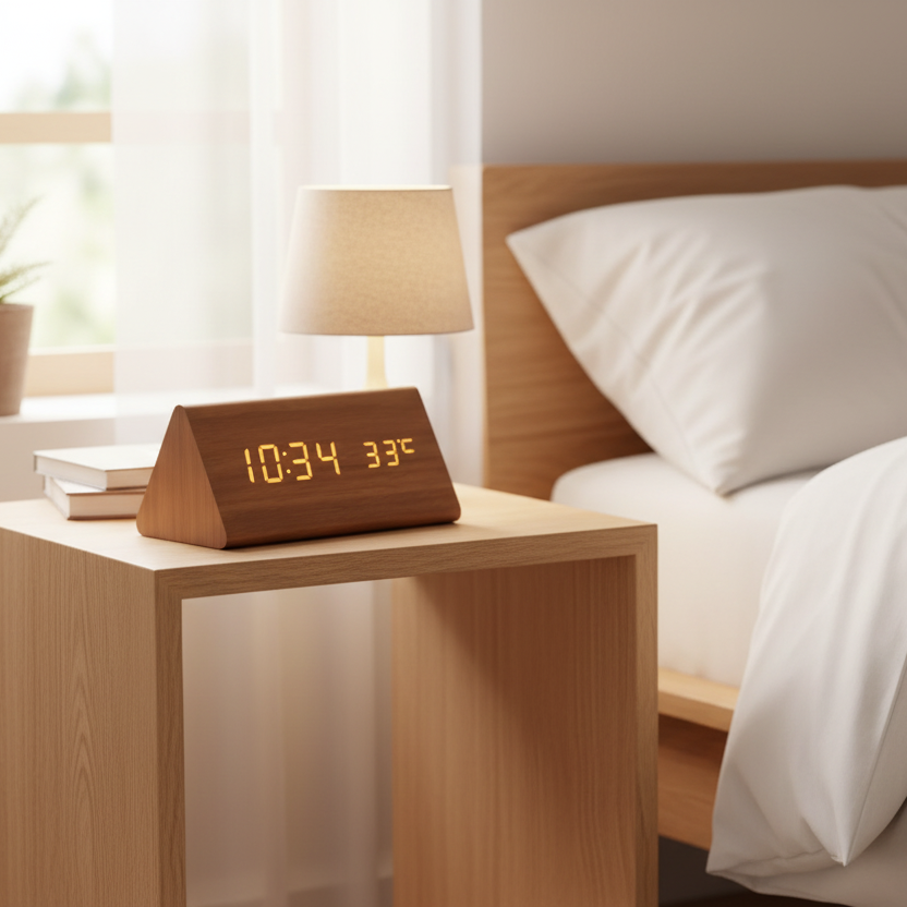WoodSense Orologio LED in legno - Controllato a voce e di stile per ogni ambiente