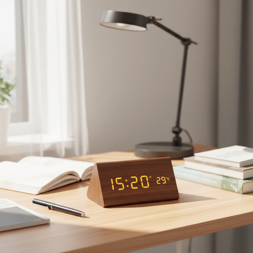 WoodSense Orologio LED in legno - Controllato a voce e di stile per ogni ambiente