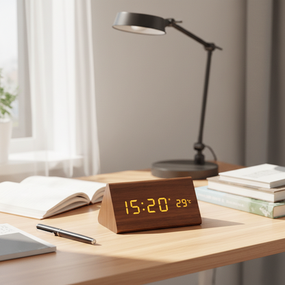 WoodSense Orologio LED in legno - Controllato a voce e di stile per ogni ambiente