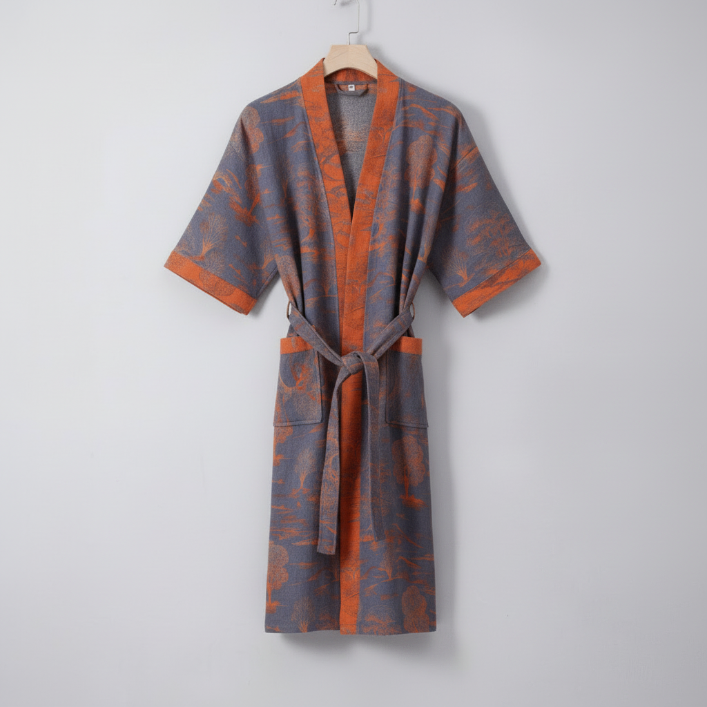 KIMOGINKO – Accappatoio kimono reversibile realizzato in cotone biologico per un comfort traspirante