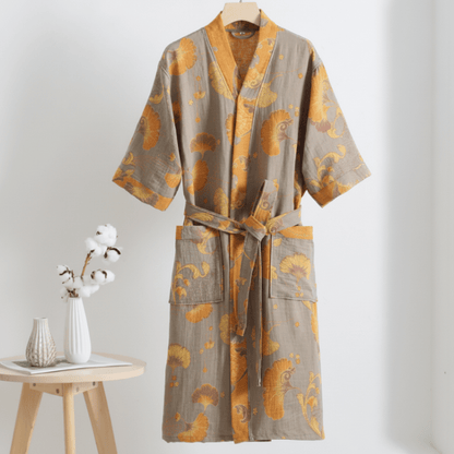 KIMOGINKO – Accappatoio kimono reversibile realizzato in cotone biologico per un comfort traspirante