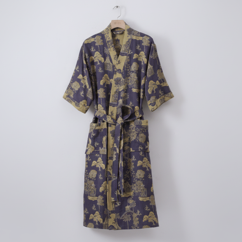 KIMOGINKO – Accappatoio kimono reversibile realizzato in cotone biologico per un comfort traspirante