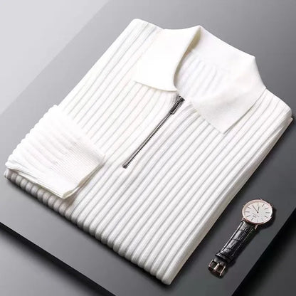 Maglione Uomo | Pullover in Lana con Mezza Zip e Collo Polo