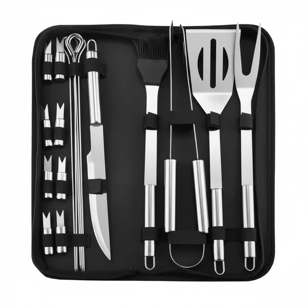 GrillMaster Pro – Set di utensili per barbecue in acciaio inossidabile per uso all'aperto