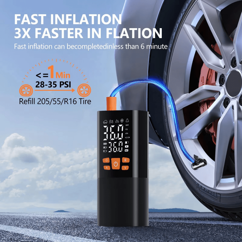 INFLATIQ – Compressore d'aria portatile da 180 PSI con batteria da 25000 mAh e display digitale della pressione