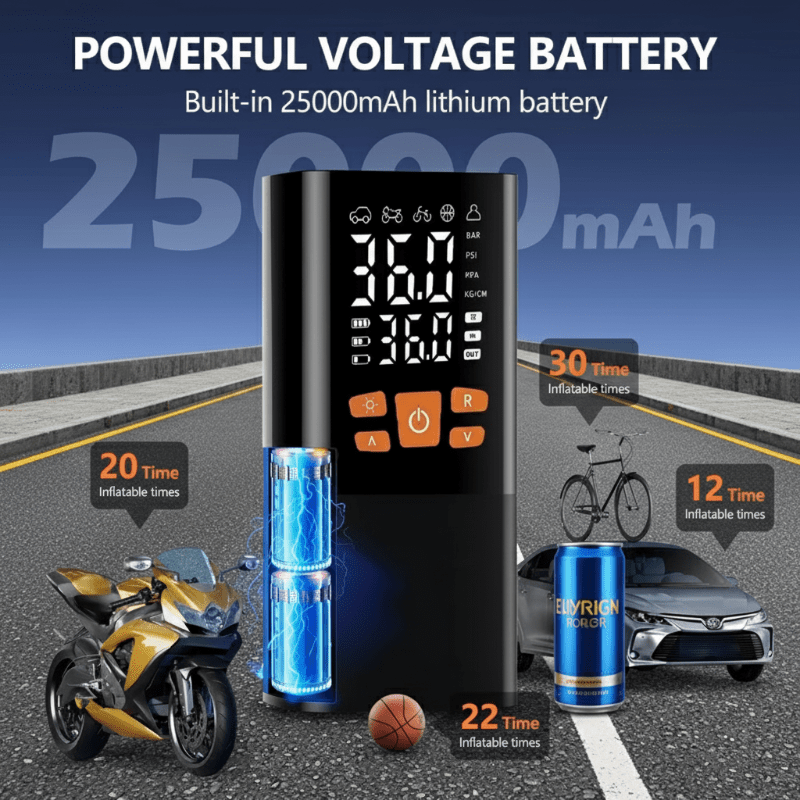 INFLATIQ – Compressore d'aria portatile da 180 PSI con batteria da 25000 mAh e display digitale della pressione