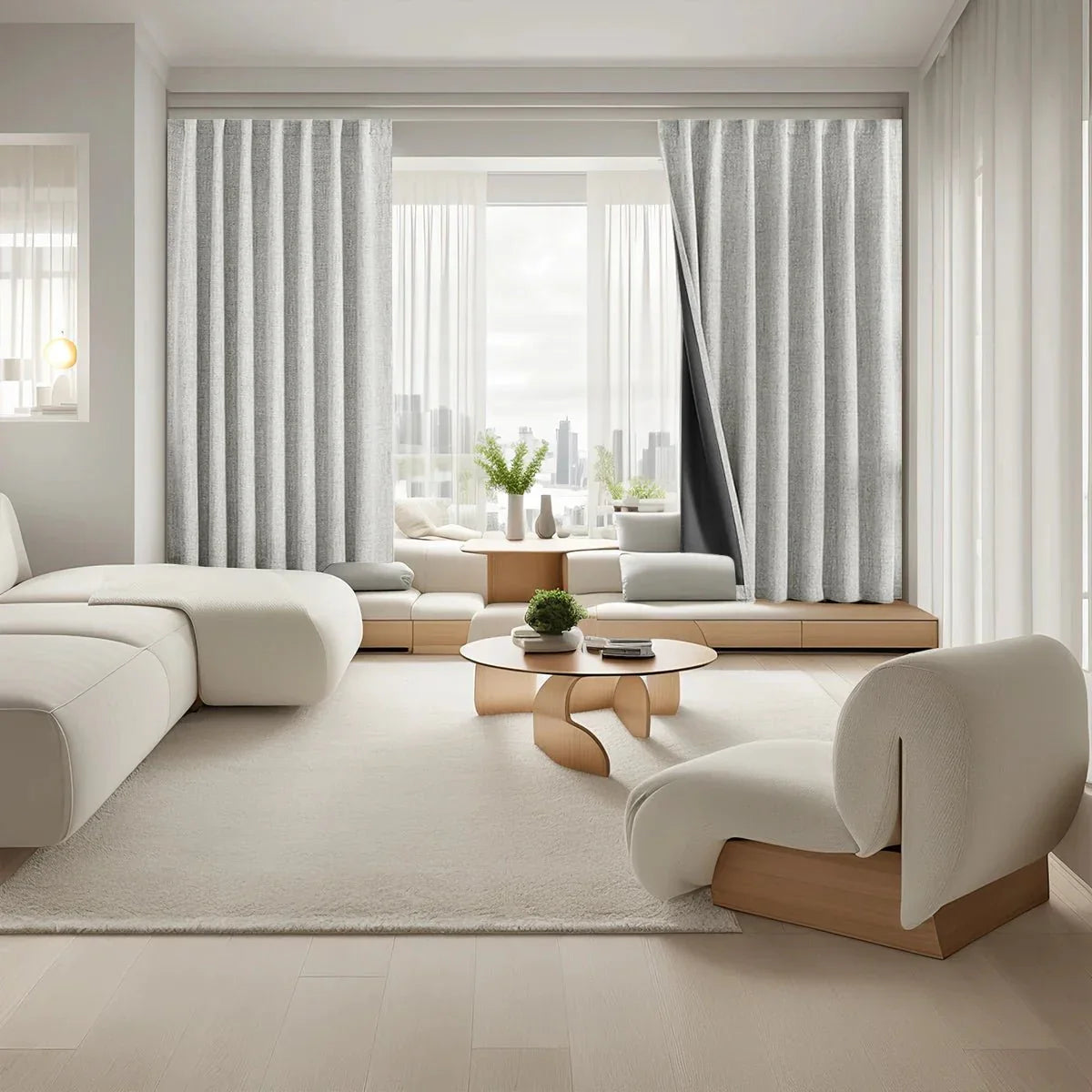 HAVENLUX - Set da 2 tende oscuranti in lino a tinta unita, con nastro, per soggiorno e camera da letto