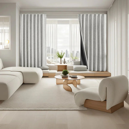 HAVENLUX - Set da 2 tende oscuranti in lino a tinta unita, con nastro, per soggiorno e camera da letto