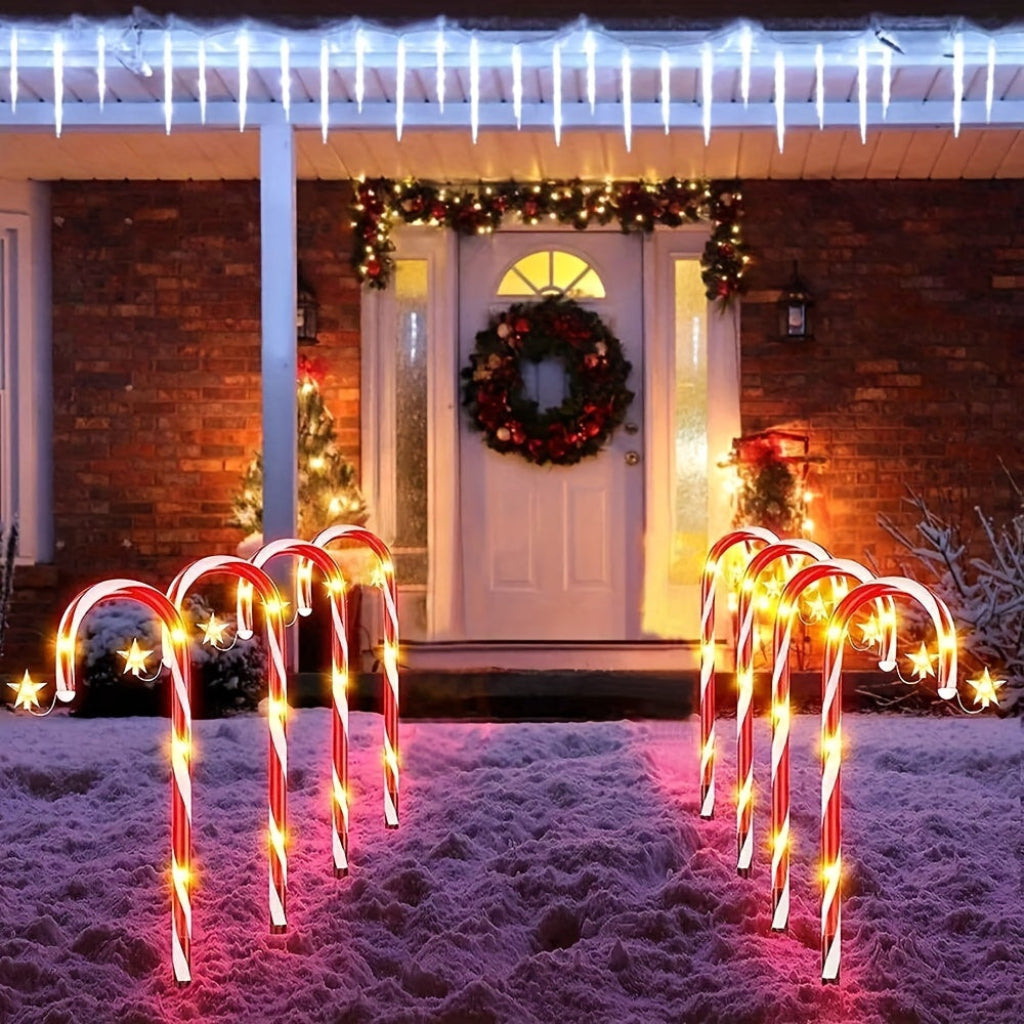 Luci solari decorazioni natalizie da giardino bastoncino di zucchero Set in plastica