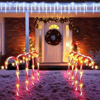 Luci solari decorazioni natalizie da giardino bastoncino di zucchero Set in plastica
