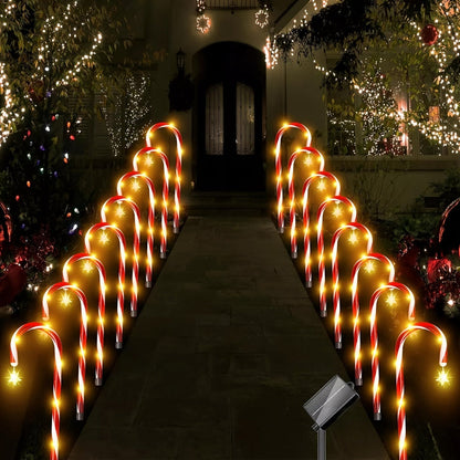 Luci solari decorazioni natalizie da giardino bastoncino di zucchero Set in plastica