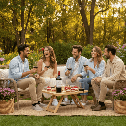 Eleganza – Tavolo pieghevole da picnic per vino con porta bicchieri, portatile per pranzo all'aperto