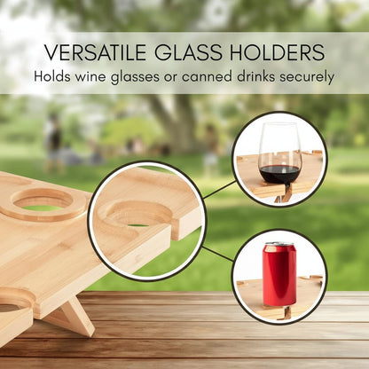Eleganza – Tavolo pieghevole da picnic per vino con porta bicchieri, portatile per pranzo all'aperto