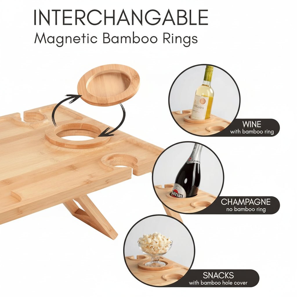 Eleganza – Tavolo pieghevole da picnic per vino con porta bicchieri, portatile per pranzo all'aperto