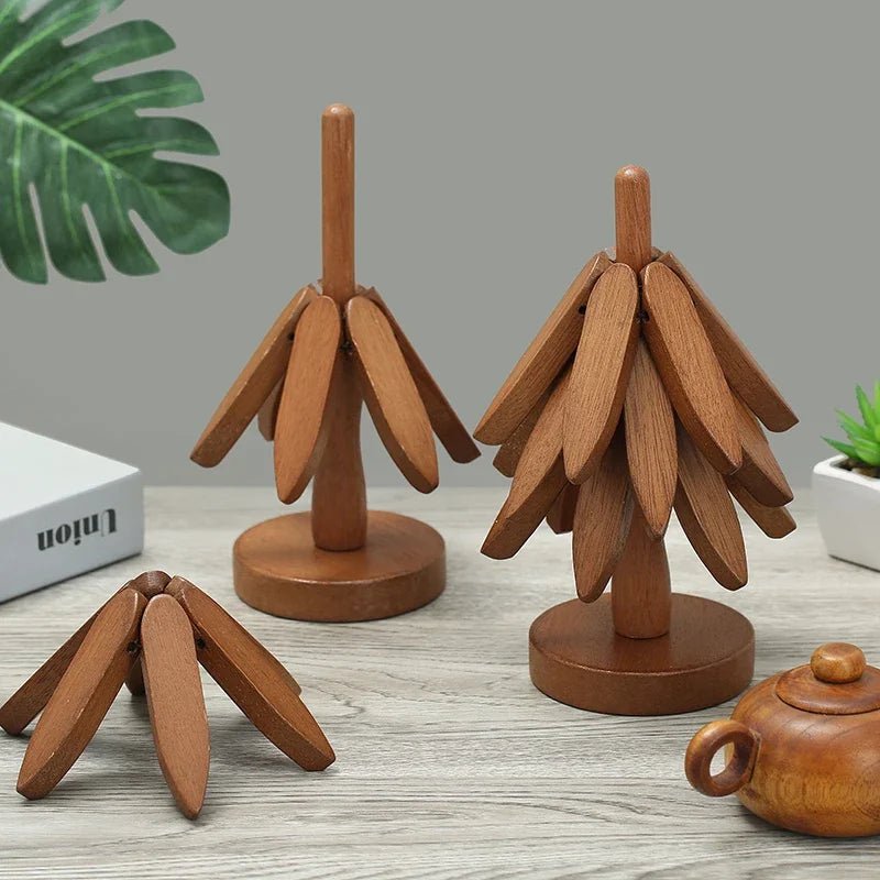 WOODBRAID – Set di 4 pezzi di sottobicchieri e presine con design a tema albero di bambù