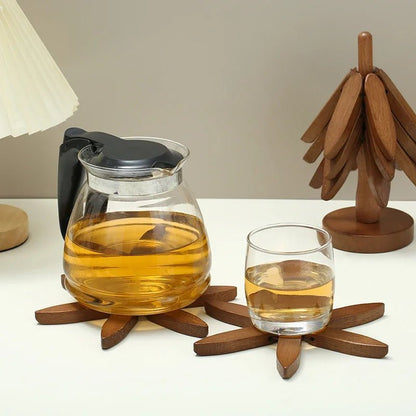WOODBRAID – Set di 4 pezzi di sottobicchieri e presine con design a tema albero di bambù