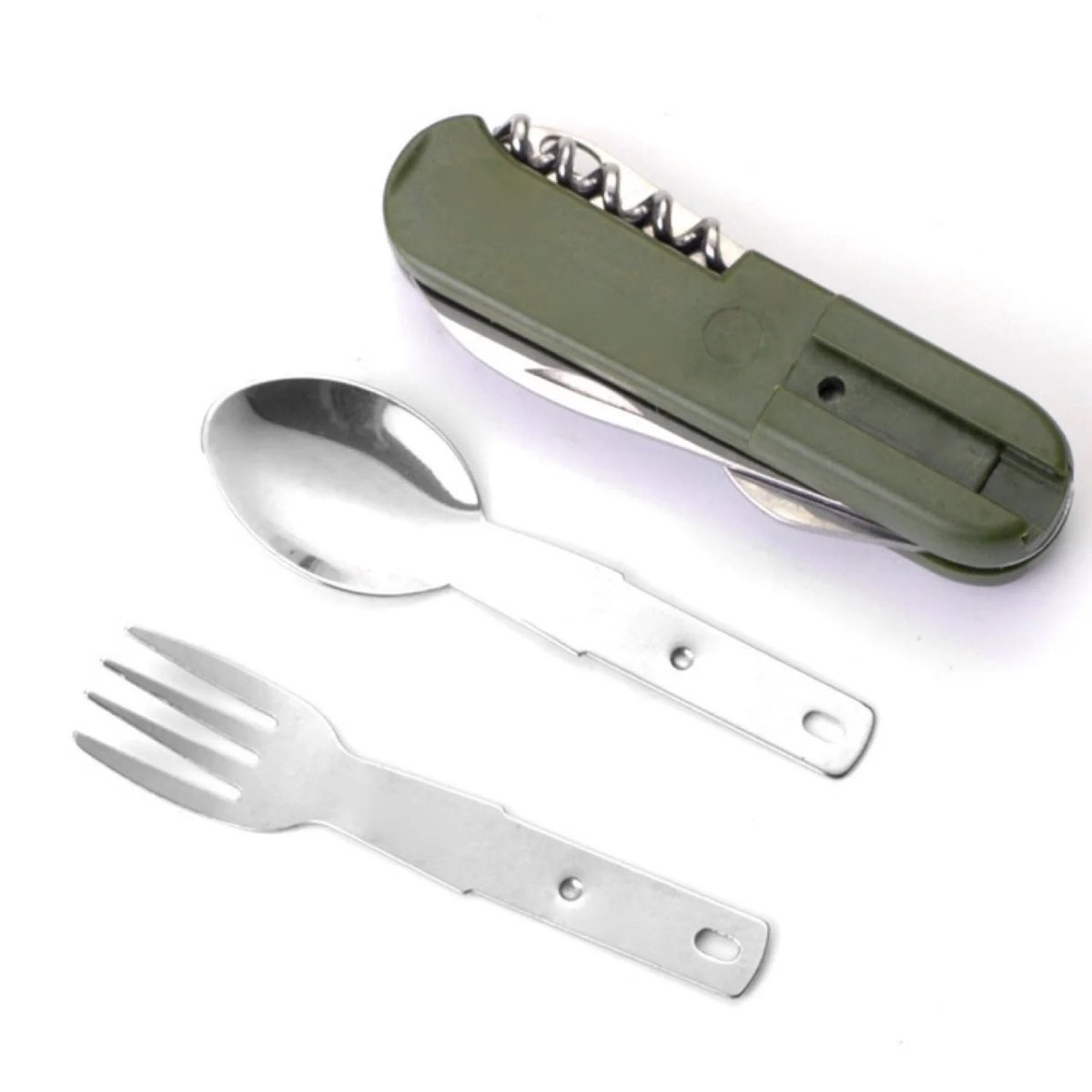 CAMPDINE – Set di posate da campeggio in acciaio inossidabile 7-in-1, pieghevole e salvaspazio