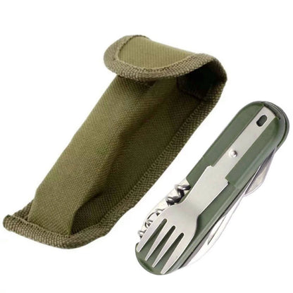 CAMPDINE – Set di posate da campeggio in acciaio inossidabile 7-in-1, pieghevole e salvaspazio