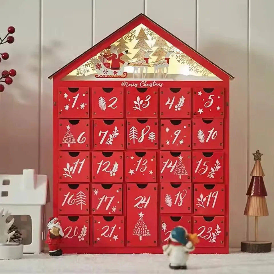 TimberGlow | Elegante calendario dell'Avvento in legno con luci decorative natalizie