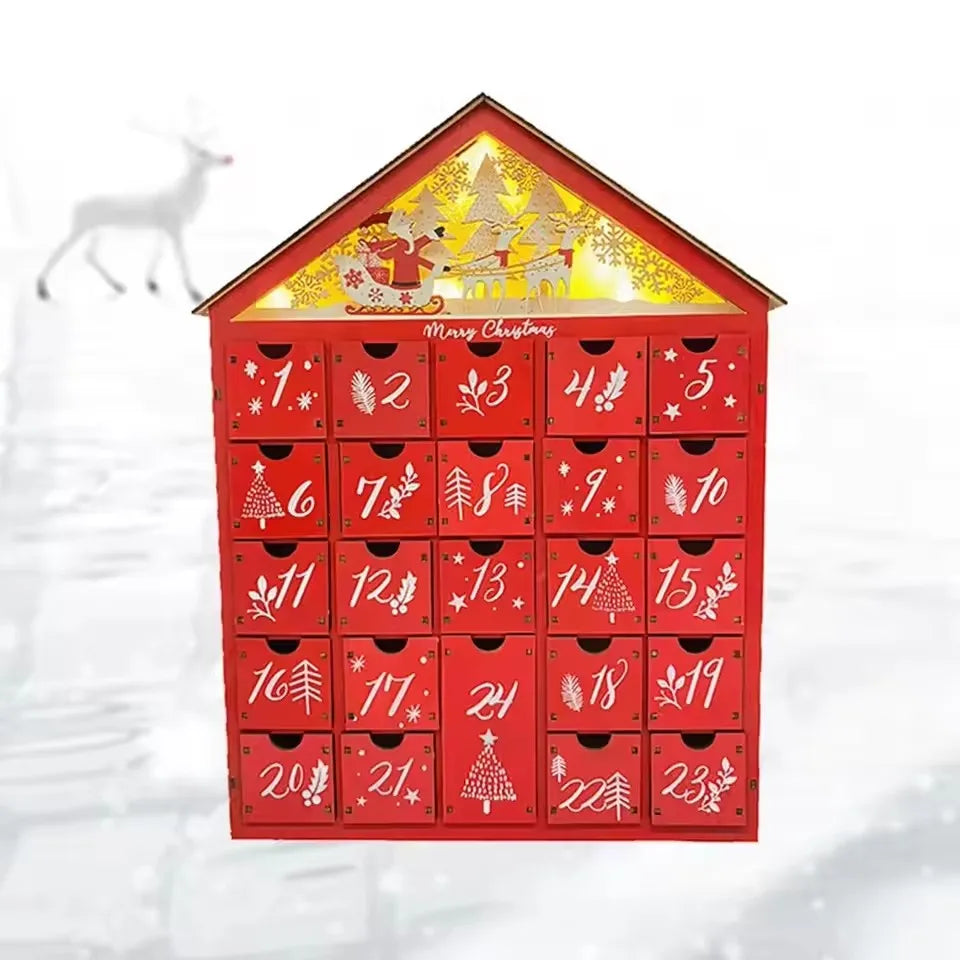 TimberGlow | Elegante calendario dell'Avvento in legno con luci decorative natalizie