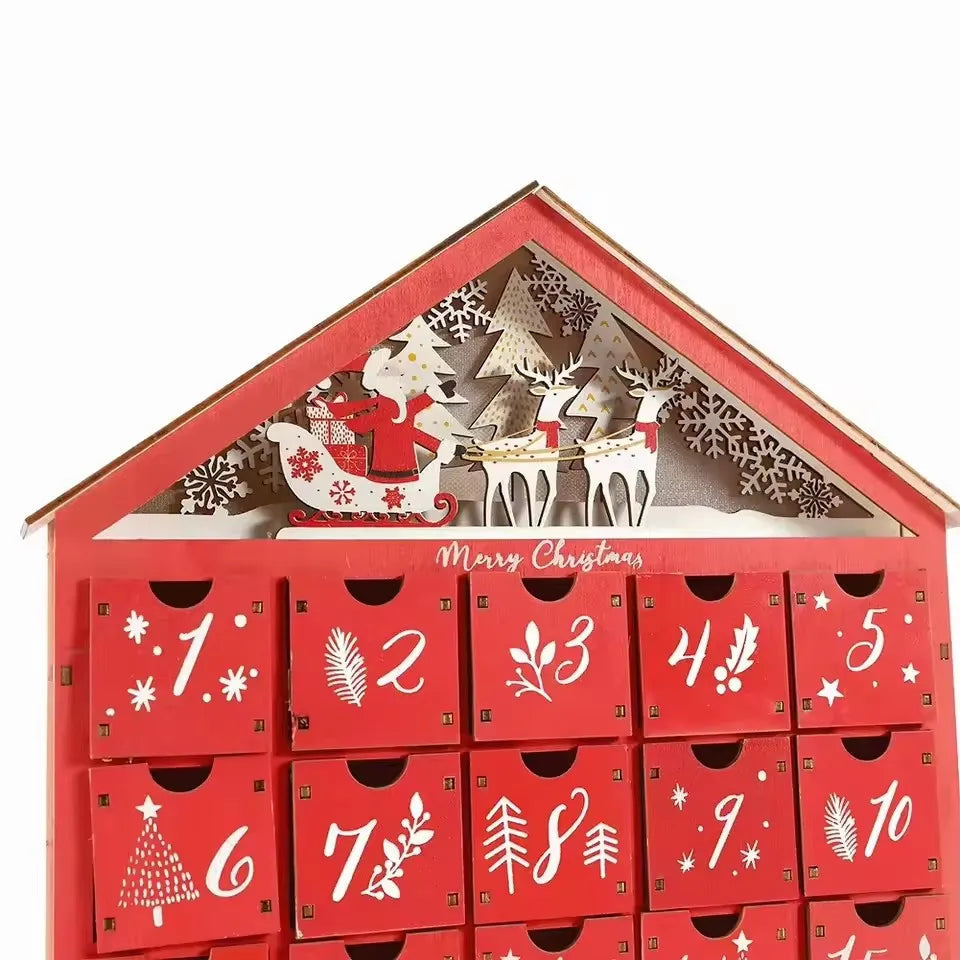 TimberGlow | Elegante calendario dell'Avvento in legno con luci decorative natalizie