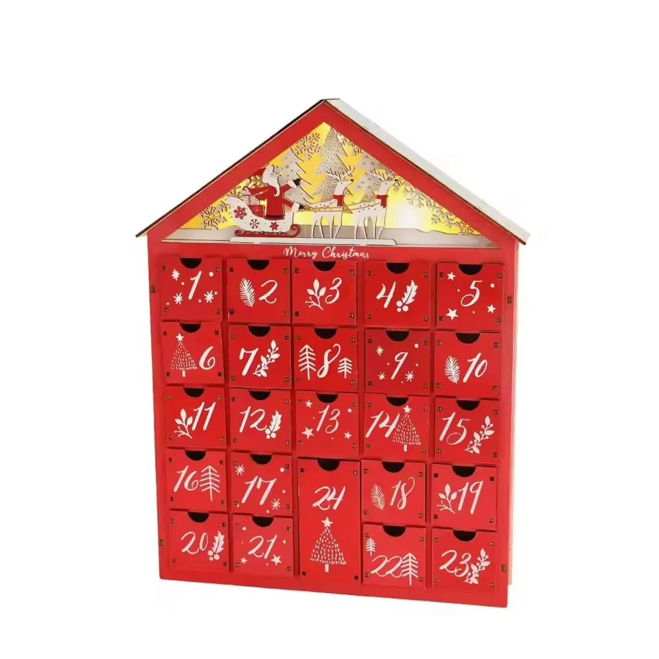 TimberGlow | Elegante calendario dell'Avvento in legno con luci decorative natalizie