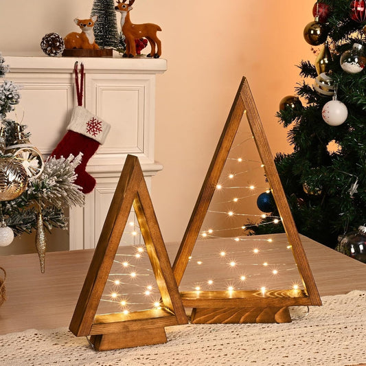 Albero di Natale da Tavolo in Legno con Luci LED Set Moderno